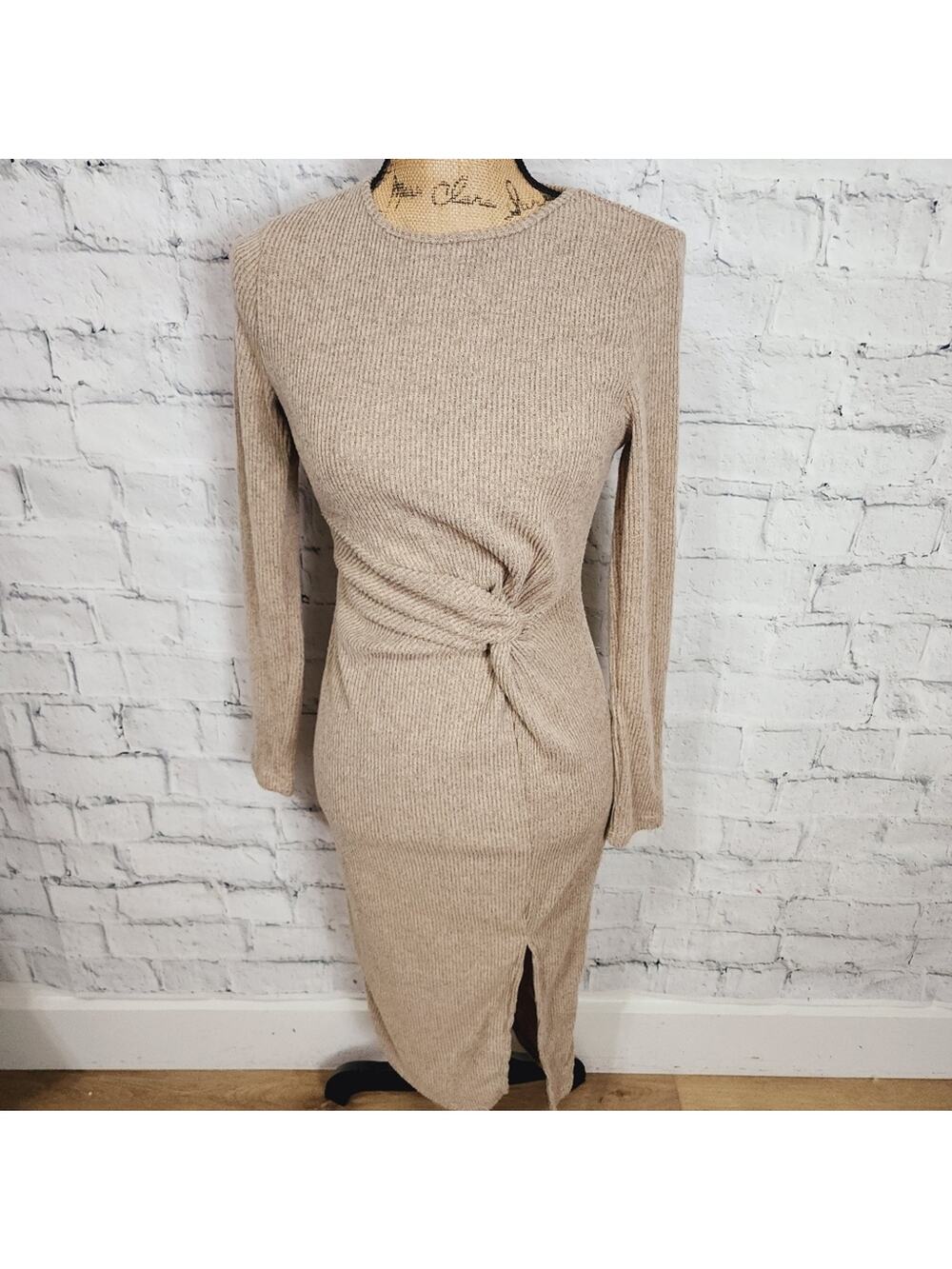 Shein sweater dress Sz S ribbed side slit long sleeve stretch ACL